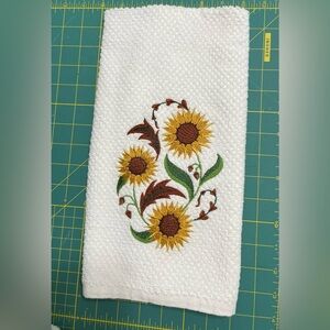 Embroidered sunflower kitchen or hand towel - 100% cotton